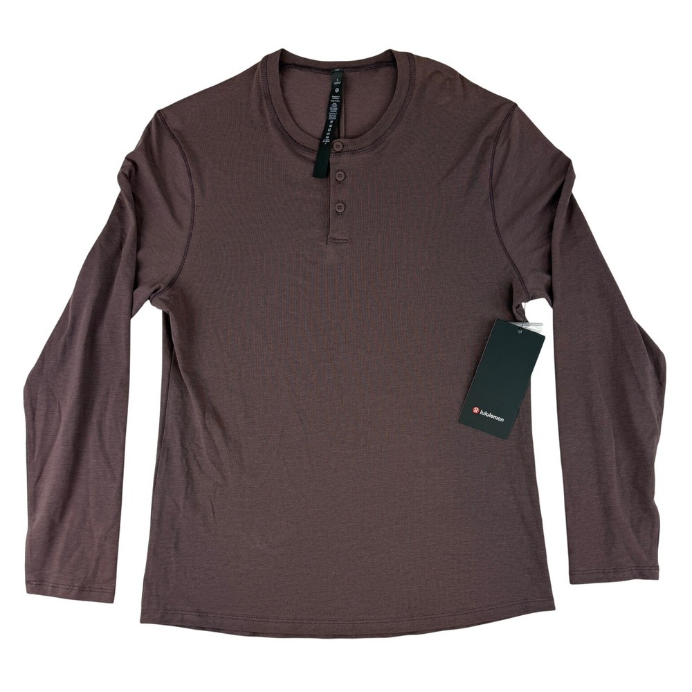 Lululemon 5 Year Basic LS Henley Mens Small Plum Earth Brown Vitasea LM3AQTS